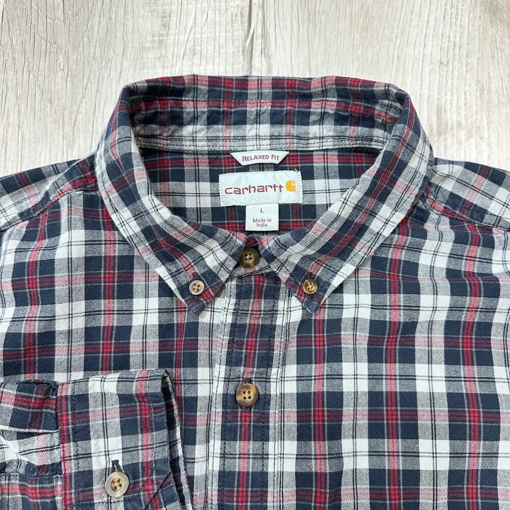 Carhartt Flannel Shirt Mens Large Red Plaid Button Down Long Sleeve Relaxed Fit - Picture 2 of 9